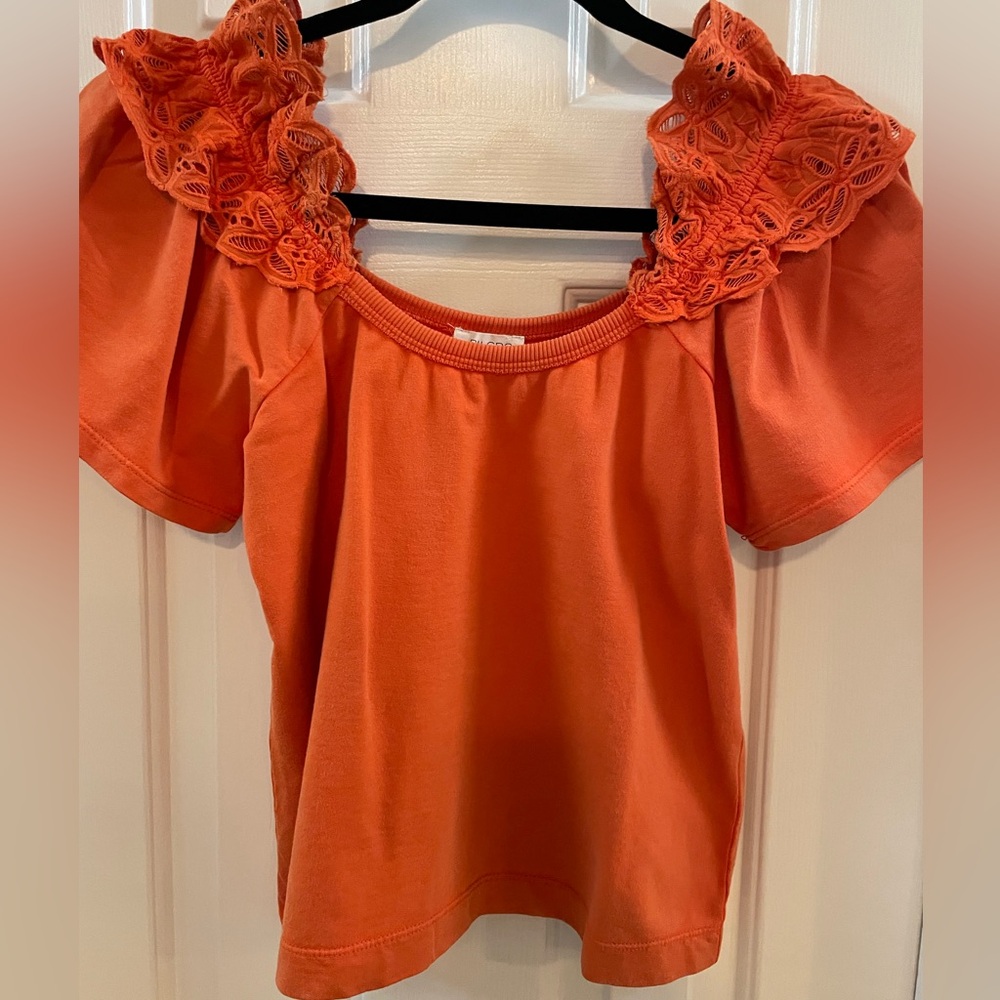 Women’s Orange Lace-Trim Short Sleeve Top